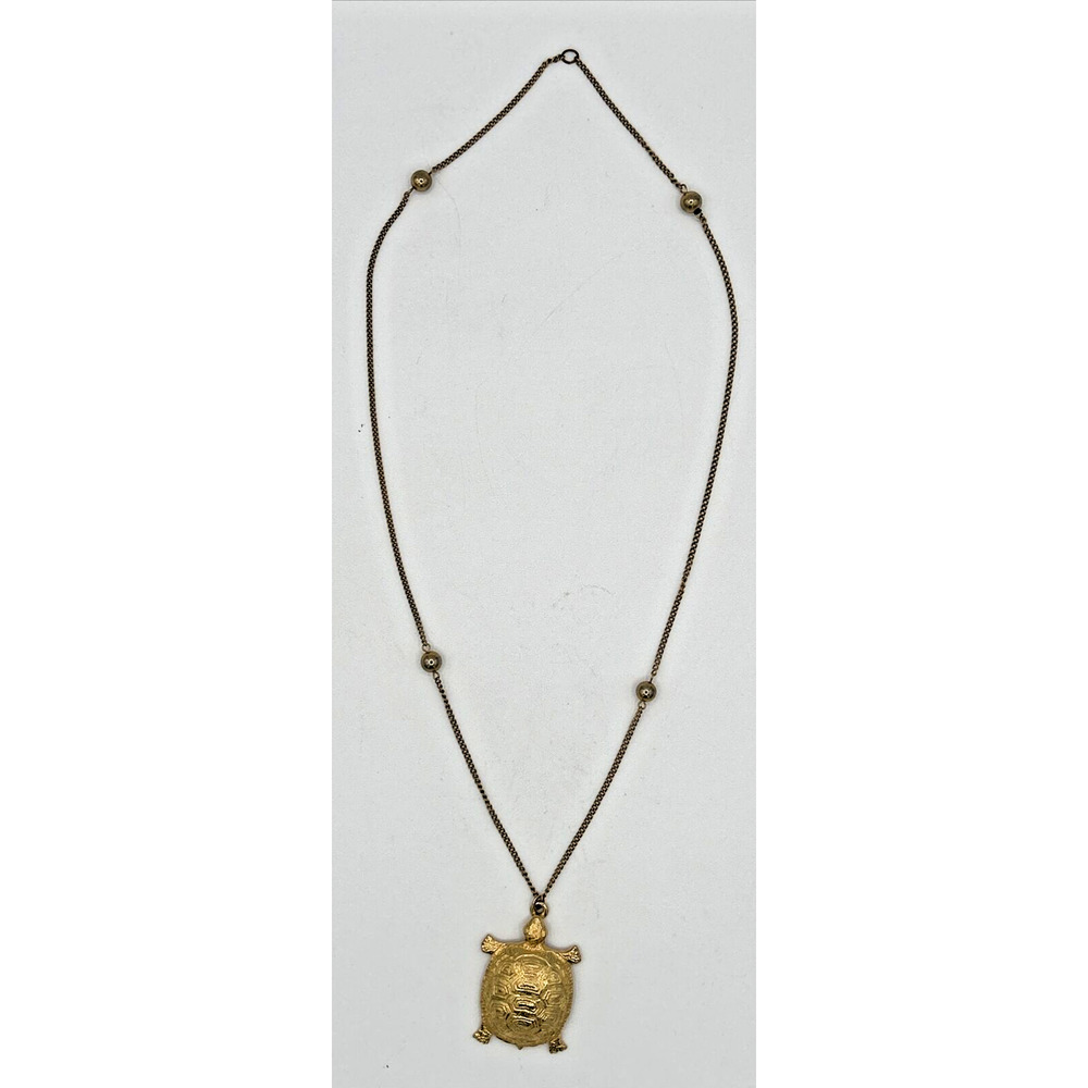 Vintage Mimi Gold Tone Turtle Pendant on Beaded Chain Necklace SKU PB73